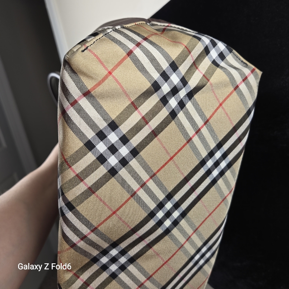 Burberrys Blue Label Nylon Plaid Trim Tote Bag Brown Japan Exclusive Discontinue - Picture 5 of 16